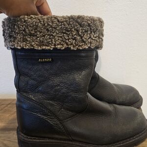 Blondo Black Leather Boots with Brown Fur Trim